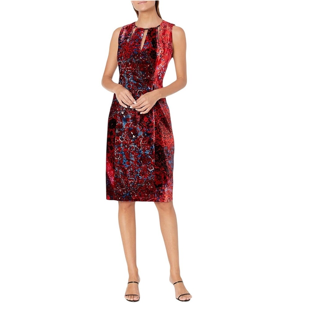 Elie Tahari Red Velvet Sheath Dress Size 2 Sleeveless Formal Party Event